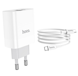 Сетевое зар. устр. Hoco C80A с шнуром Type-C на Type-C 1USB/1С PD3.0/QC3.0 20W/18W белое