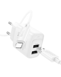 Сетевое зар. устр. Hoco C141A с шнуром Lightning 2USB 2.1A белое