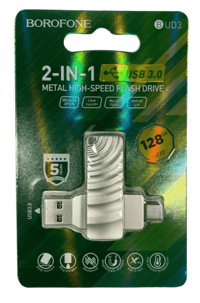  USB/USB-C 3.0 флеш накопитель Borofone UD3 128GB серебристый