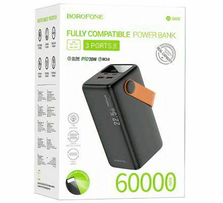  Powerbank Borofone BJ66B 60000mAh 2USB/1C с дисплеем и фонариком черный