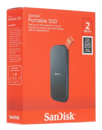  Внешний жесткий диск 2TB SanDisk Portable SSD 520 Mb/s (SDSSDE30-2T00-G25) черный