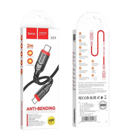  Usb Кабель-зарядка Type-C на Type-C Hoco X59 3A 60W 2м в тканевой оплетке черный