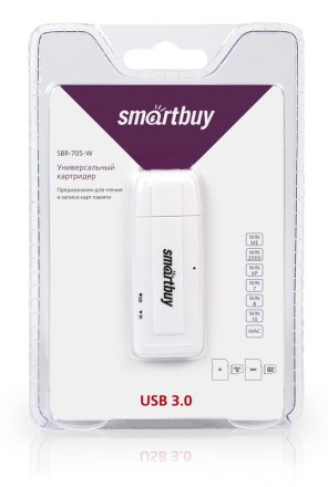  Картридер USB3.0 MicroSD/SD/TF Smartbuy 705 (SBR-705-W) белый