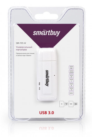 Картридер USB3.0 MicroSD/SD/TF Smartbuy 705 белый (SBR-705-W)