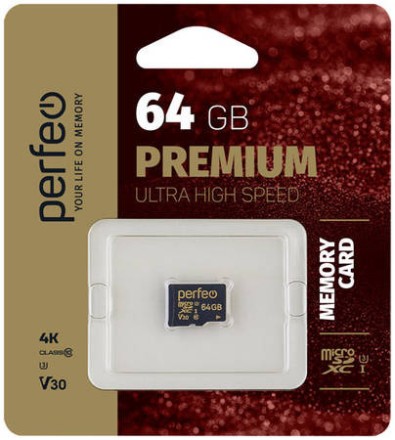  micro SDXC карта памяти Perfeo 64GB Class 10 UHS-1 Premium (без адаптера)
