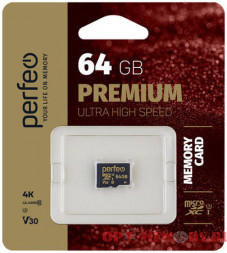micro SDXC карта памяти без адаптера Perfeo 64GB Premium (Class 10) UHS-1