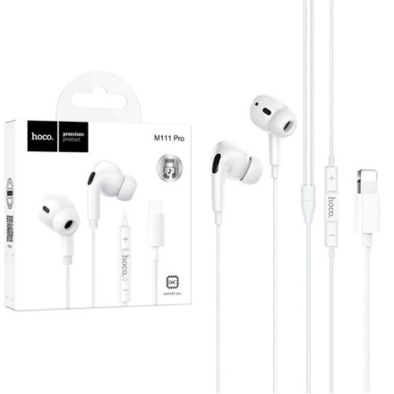  Стереонаушники Hoco M111 Pro с микрофоном Lightning белые