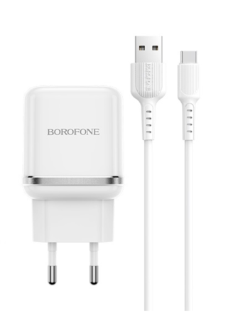  Сетевое зар. устр. Borofone BA36A с шнуром Type-C 1USB 3A белое