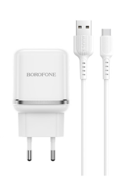 Сетевое зар. устр. Borofone BA36A с шнуром Type-C 1USB 3A белое