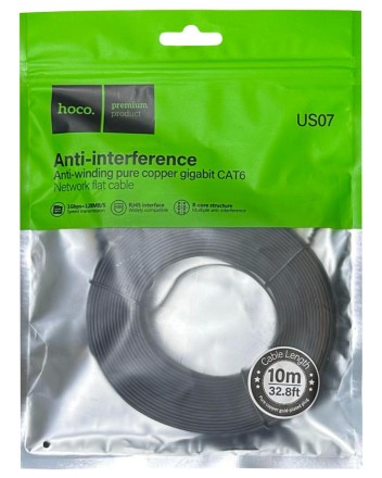  Патчкорд Hoco US07 RJ45-RJ45 10м плоский черный