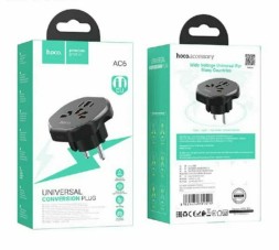 Сетевой переходник адаптер для евророзетки Hoco AC6 10А 250В черный