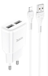 Сетевое зар. устр. Hoco C88A 2USB 2.4A с шнуром Lighting белое