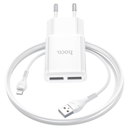  Сетевое зар. устр. Hoco C88A 2USB 2.4A с шнуром Lighting белое