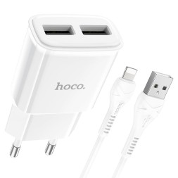 Сетевое зар. устр. Hoco C88A 2USB 2.4A с шнуром Lighting белое