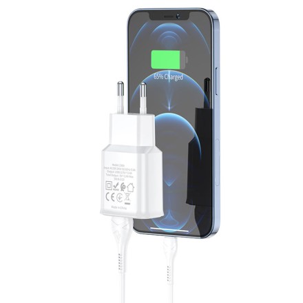  Сетевое зар. устр. Hoco C88A 2USB 2.4A с шнуром Lighting белое