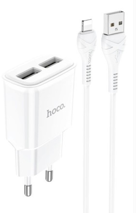  Сетевое зар. устр. Hoco C88A 2USB 2.4A с шнуром Lighting белое