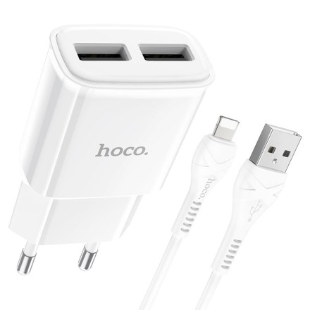  Сетевое зар. устр. Hoco C88A 2USB 2.4A с шнуром Lighting белое