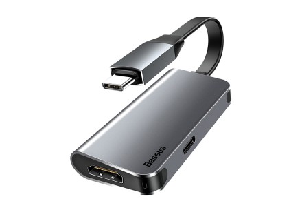  Переходник Baseus Little Box Type-C на HDMI + Type-C мама (CAHUB-E0G)