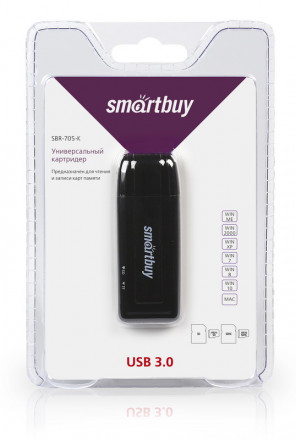 Картридер Smartbuy 705, USB 3.0 - SD/microSD, черный (SBR-705-K)