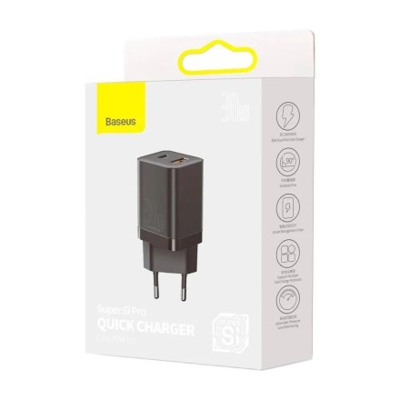  Сетевое зар. устр. Baseus Super Si Quick Charger 1USB/1C 30W EU CCSUPP-E01 черное