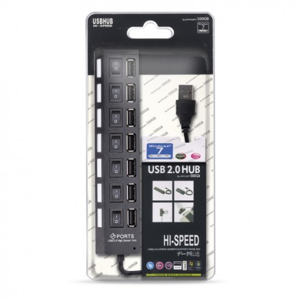  USB-HUB с выключателями, 7 портов, СуперЭконом, черный, SBHA-7207-B