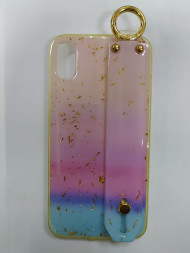 Накладка для iPhone X силикон c ремнем и кольцом разноцветный