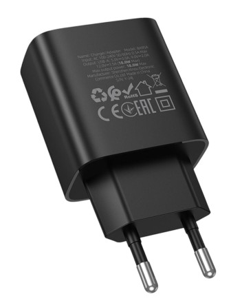  Сетевое зар. устр. Borofone BA95A 1USB QC3.0 3A LED черное