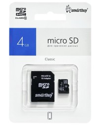 micro SDHC карта памяти Smartbuy 4GB Class 10 (с адаптером SD)