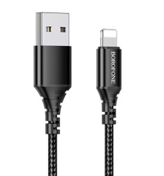 Usb Кабель-зарядка Lightning Borofone BX54 Ultra bright 2.4A 1м в тканевой оплетке черный
