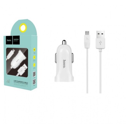  Автомобильное заряд. устр. Hoco Z2 1USB с шнуром Micro 1.5А, белое