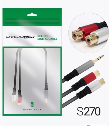  Переходник AUX 3,5mm на 2xRCA (мама) Livepower S270 черный
