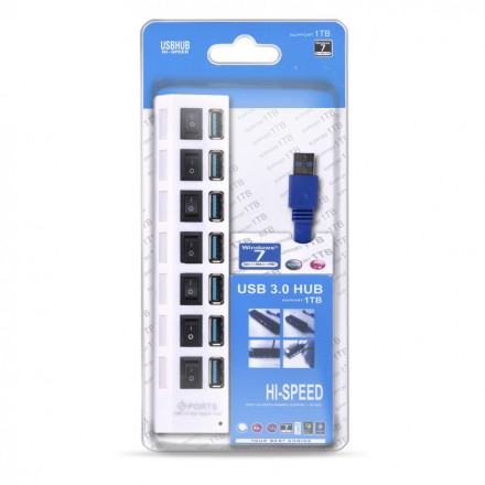  USB 3.0 хаб с выключателями, 7 портов, СуперЭконом, белый, SBHA-7307-W