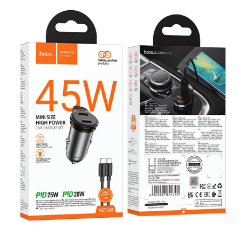  Автомобильное заряд. устр. Hoco NZ16B с шнуром Type-C на Type-C 2C 45W серый