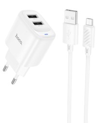 Сетевое зар. устр. Hoco C141A с шнуром Micro 2USB 2.1A белое