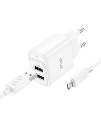 Сетевое зар. устр. Hoco C141A с шнуром Micro 2USB 2.1A белое