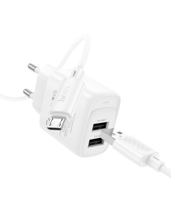  Сетевое зар. устр. Hoco C141A с шнуром Micro 2USB 2.1A белое