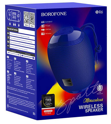  Bluetooth колонка Borofone BR6 Miraculous sports IPX5/BT5.0/2ч/3Вт синяя