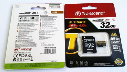 micro SDHC карта памяти Transcend 32GB Class 10 UHS-I U3 633X 95/85 Mb (с адаптером SD)