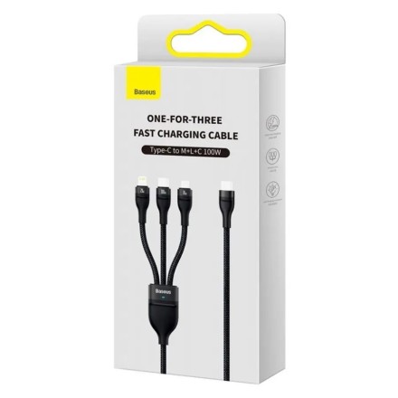  Usb-C Кабель-зарядка Micro+Lightning+Type-C Baseus Flash 100W 1.5м (CASS030201) черный