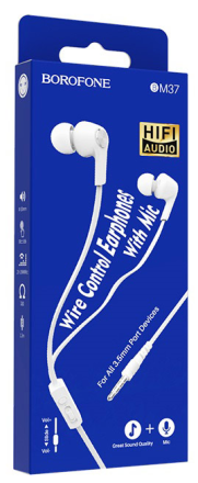  Наушники с микрофоном Borofone BM37 1.2м плоский белый