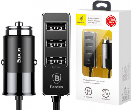 Блок питания автомобильный 3 USB, Baseus,Enjoy Together (CCTON-01), 5.5A, алюминий чёрный