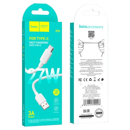  Usb Кабель-зарядка Type-C Hoco X96 27W 3A 1м силиконовый белый