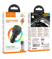 Автомобильное заряд. устр. Hoco NZ17 с шнуром Type-C на Type-C 1USB/2C 75W черный