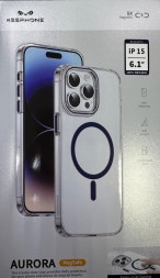 Накладка для i-Phone 15 Keephone Aurora Magsafe прозрачный синий круг