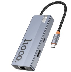 Кабель-переходник Hoco HB51 Type-C на HDMI/USB3.0*3/USB-C/RJ45 серый