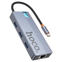 Кабель-переходник Hoco HB51 Type-C на HDMI/USB3.0*3/USB-C/RJ45 серый
