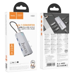 Кабель-переходник Hoco HB51 Type-C на HDMI/USB3.0*3/USB-C/RJ45 серый