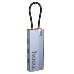 Кабель-переходник Hoco HB51 Type-C на HDMI/USB3.0*3/USB-C/RJ45 серый