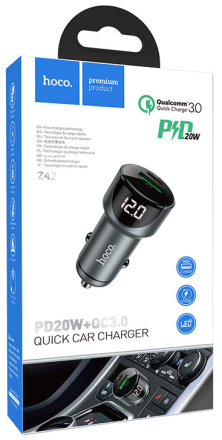  Автомобильное заряд. устр. Hoco Z42 1USB/1USB-C 3A 20W серое