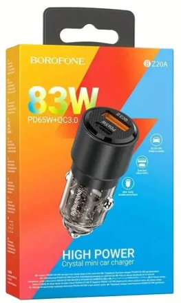  Автомобильное заряд. устр. Borofone BZ20A 1USB/1C 83W черное